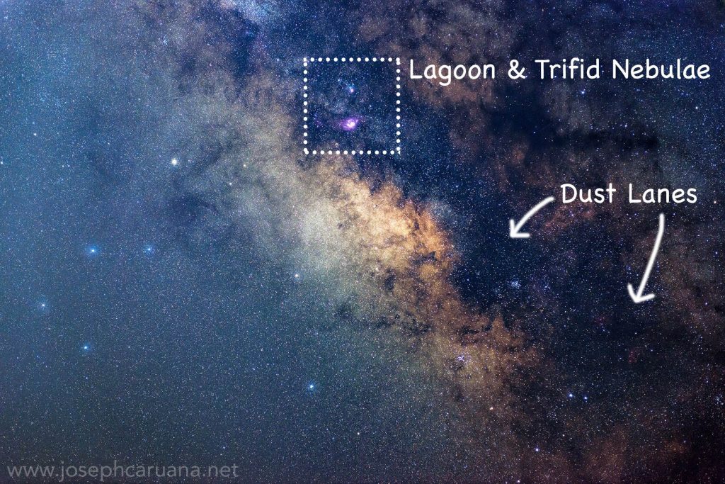 Annotated Milky Way imaged from Dwejra