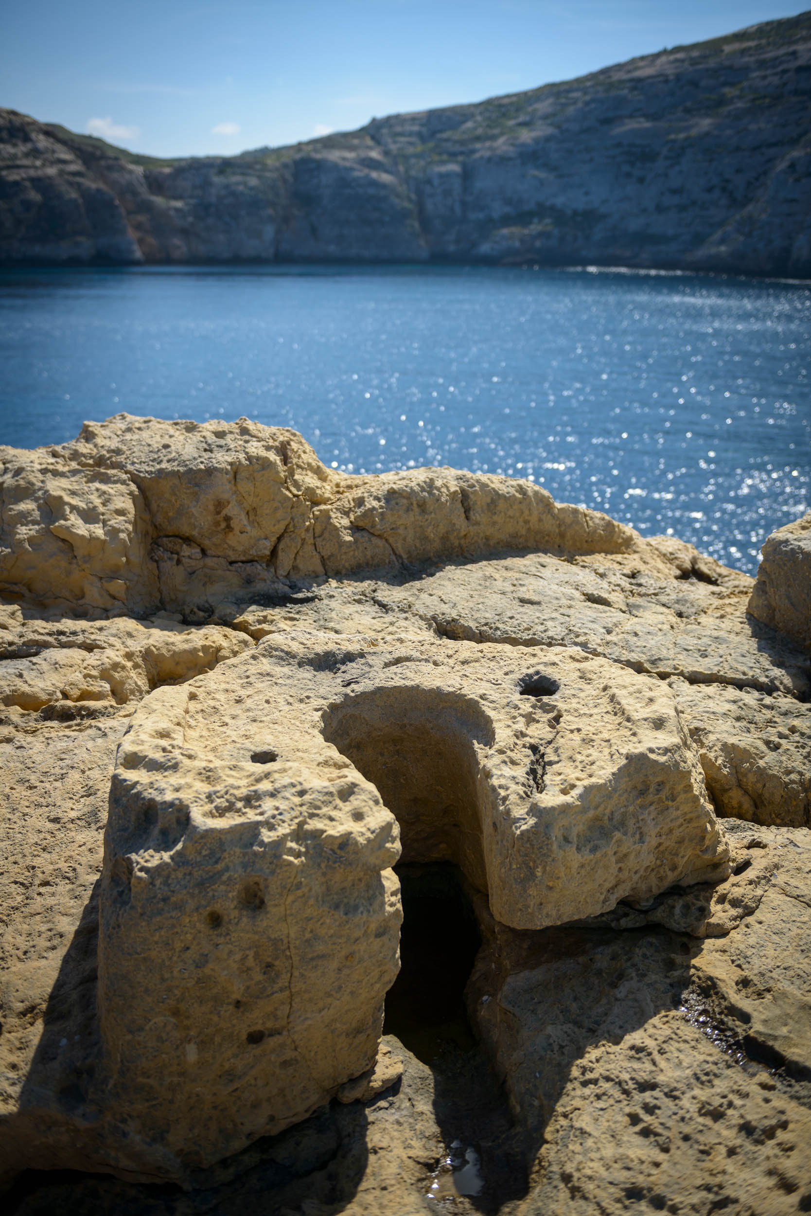 Holes for funicular at Dwejra